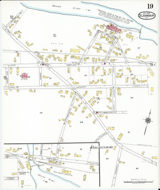 Sanborn Fire Insurance Map from Saint Johnsbury, Caledonia County, Vermont (1919), Sheet #0019 - Historic Sanborn Fire Insurance Map Print, vintage old map wall art, antique decor, genealogy gift, Vermont Vermont map