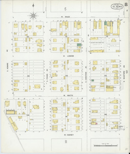 Sanborn Fire Insurance Map from El Reno, Canadian County, Oklahoma (1901), Sheet #0008 - Historic Sanborn Fire Insurance Map Print, vintage old map wall art, antique decor, genealogy gift, Oklahoma Oklahoma map
