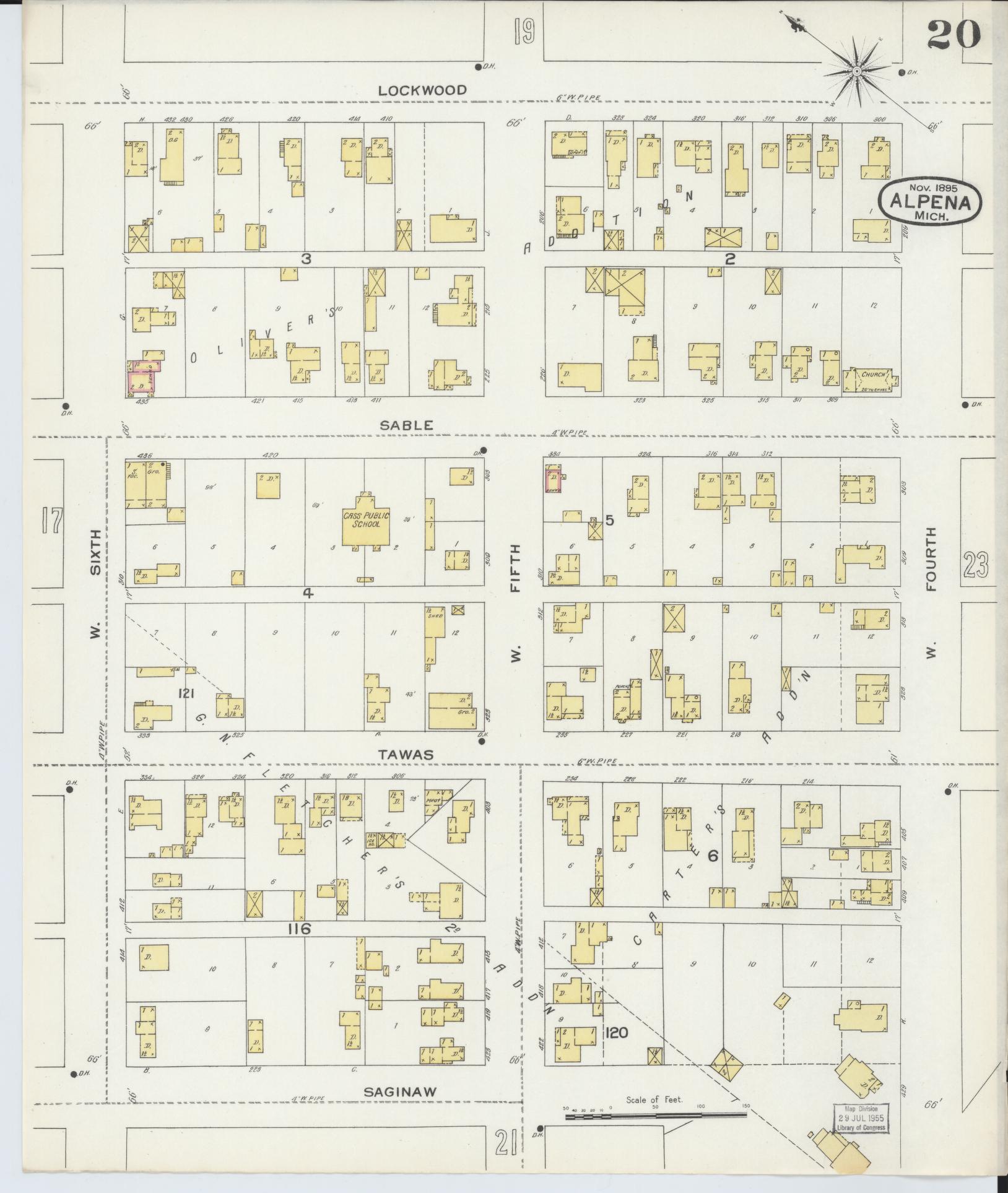 Sanborn Fire Insurance Map from Alpena, Alpena County, Michigan (1895), Sheet #0020 - Historic Sanborn Fire Insurance Map Print, vintage old map wall art, antique decor, genealogy gift, Michigan Michigan map