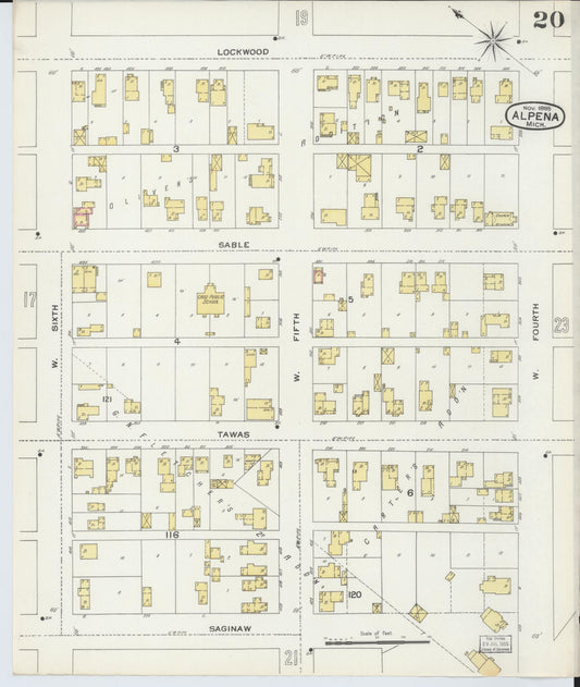 Sanborn Fire Insurance Map from Alpena, Alpena County, Michigan (1895), Sheet #0020 - Historic Sanborn Fire Insurance Map Print, vintage old map wall art, antique decor, genealogy gift, Michigan Michigan map
