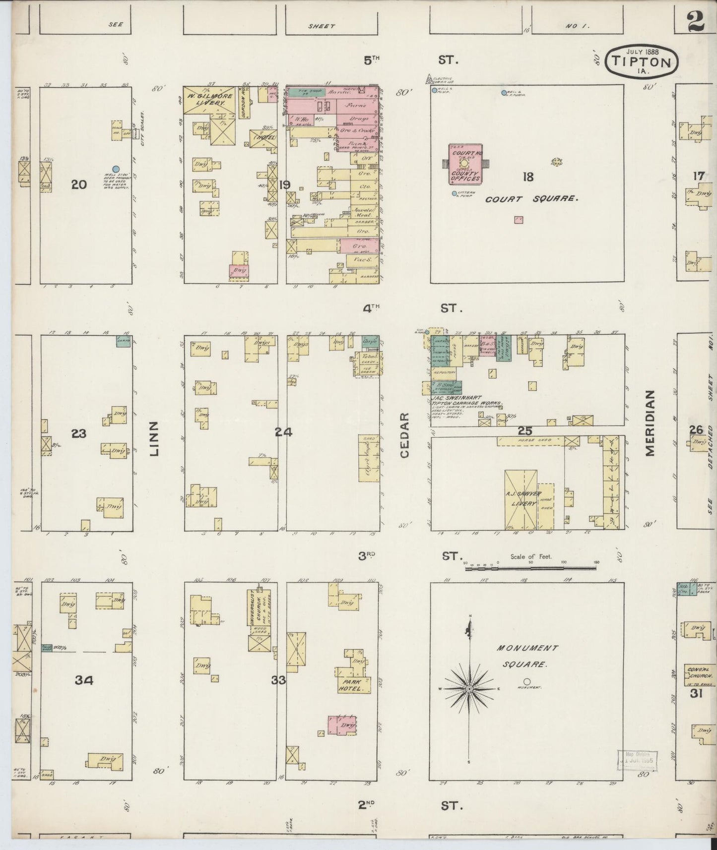 Sanborn Fire Insurance Map from Tipton, Cedar County, Iowa (1888), Sheet #0002 - Historic Sanborn Fire Insurance Map Print, vintage old map wall art