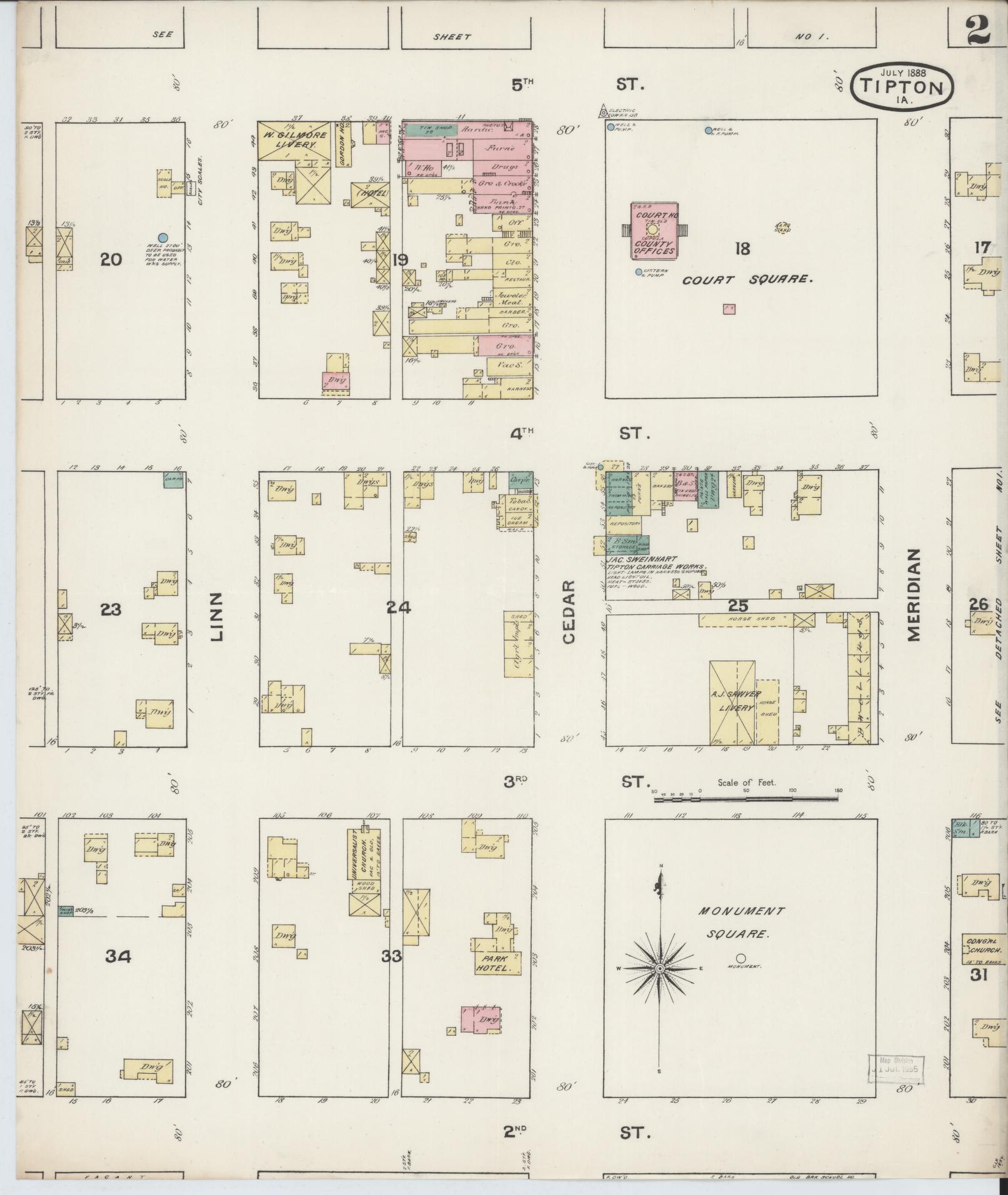 Sanborn Fire Insurance Map from Tipton, Cedar County, Iowa (1888), Sheet #0002 - Historic Sanborn Fire Insurance Map Print, vintage old map wall art