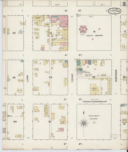 Sanborn Fire Insurance Map from Tipton, Cedar County, Iowa (1888), Sheet #0002 - Historic Sanborn Fire Insurance Map Print, vintage old map wall art