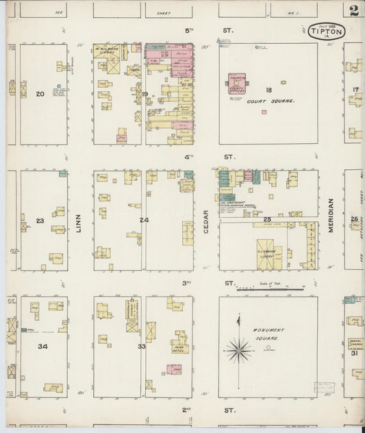 Sanborn Fire Insurance Map from Tipton, Cedar County, Iowa (1888), Sheet #0002 - Historic Sanborn Fire Insurance Map Print, vintage old map wall art