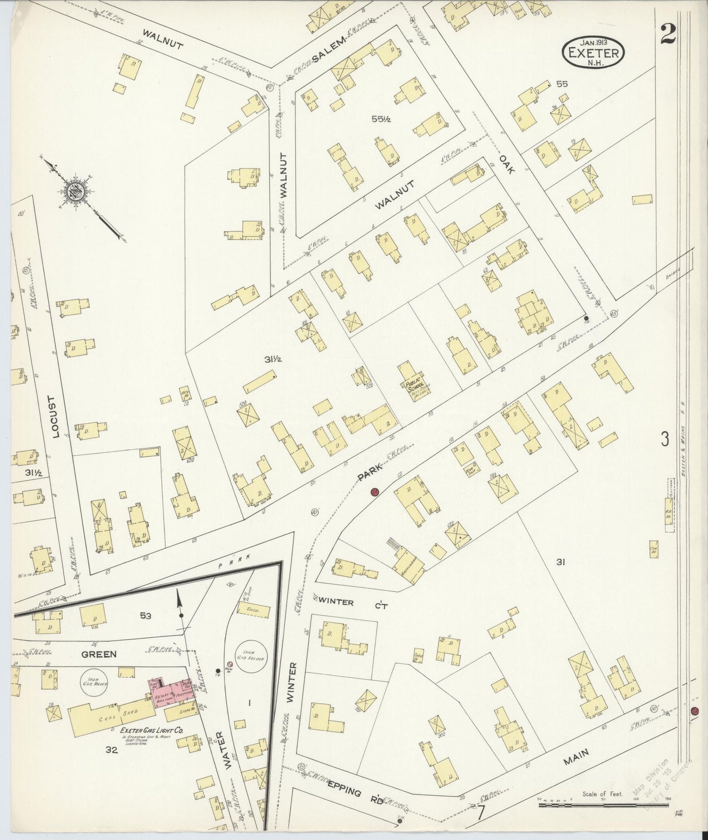 Sanborn Fire Insurance Map from Exeter, Rockingham County, New Hampshire (1913), Sheet #0002 - Complete Map Set gallery image, historic Sanborn map, vintage wall art, New Hampshire New Hampshire