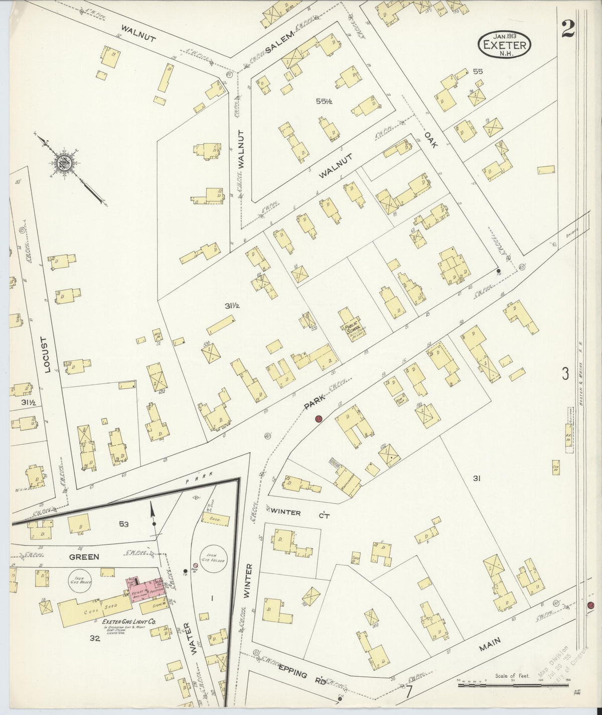 Sanborn Fire Insurance Map from Exeter, Rockingham County, New Hampshire (1913), Sheet #0002 - Complete Map Set gallery image, historic Sanborn map, vintage wall art, New Hampshire New Hampshire
