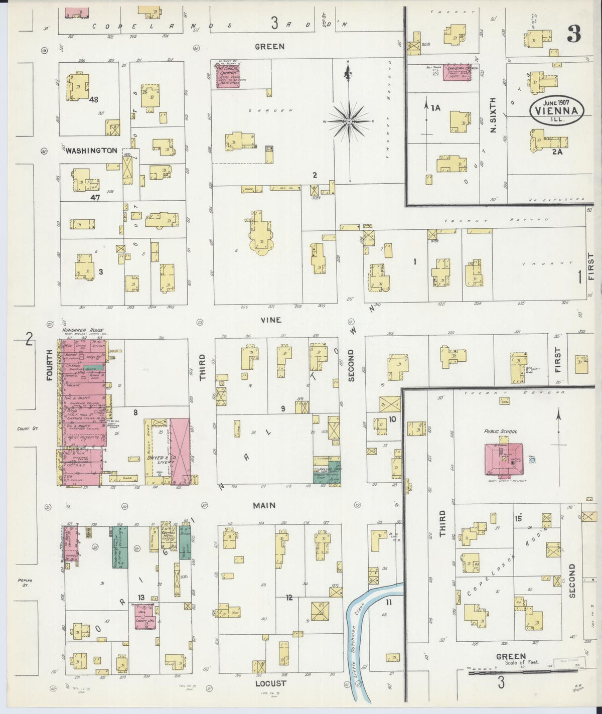 Sanborn Fire Insurance Map from Vienna, Johnson County, Illinois (1907), Sheet #0003 - Historic Sanborn Fire Insurance Map Print, vintage old map wall art, antique decor, genealogy gift, Illinois Illinois map