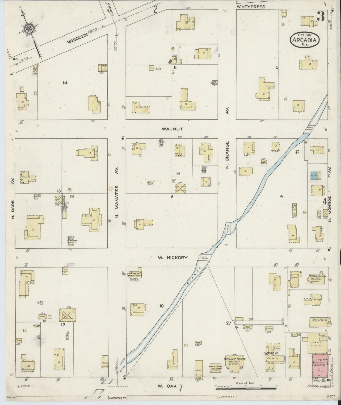 Sanborn Fire Insurance Map from Arcadia, DeSoto County, Florida (1914), Sheet #0003 - Complete Map Set gallery image, historic Sanborn map, vintage wall art, Florida Florida