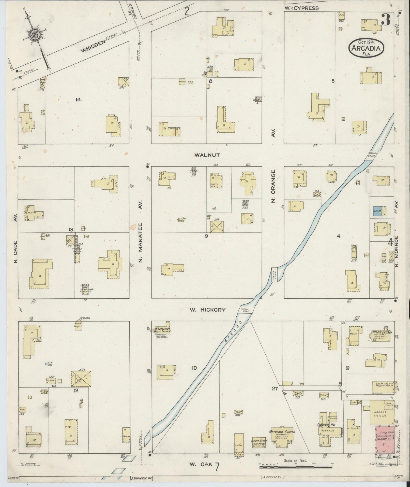 Sanborn Fire Insurance Map from Arcadia, DeSoto County, Florida (1914), Sheet #0003 - Complete Map Set gallery image, historic Sanborn map, vintage wall art, Florida Florida