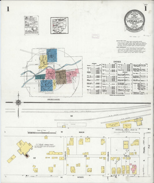 Sanborn Fire Insurance Map from Versailles, Darke County, Ohio (1925), Sheet #0001 - Historic Sanborn Fire Insurance Map Print, vintage old map wall art, antique decor, genealogy gift, Ohio Ohio map