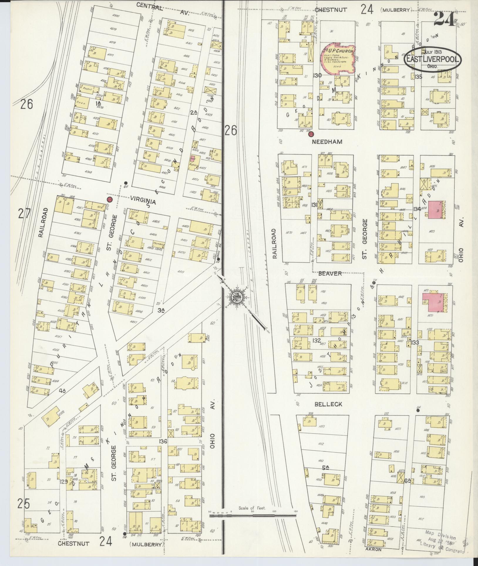 Sanborn Fire Insurance Map from East Liverpool, Columbiana County, Ohio (1913), Sheet #0024 - Historic Sanborn Fire Insurance Map Print, vintage old map wall art, antique decor, genealogy gift, Ohio Ohio map