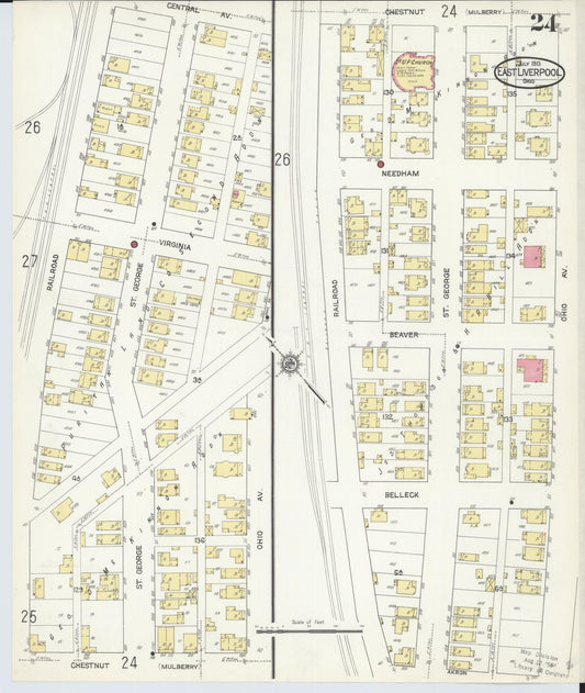 Sanborn Fire Insurance Map from East Liverpool, Columbiana County, Ohio (1913), Sheet #0024 - Historic Sanborn Fire Insurance Map Print, vintage old map wall art, antique decor, genealogy gift, Ohio Ohio map