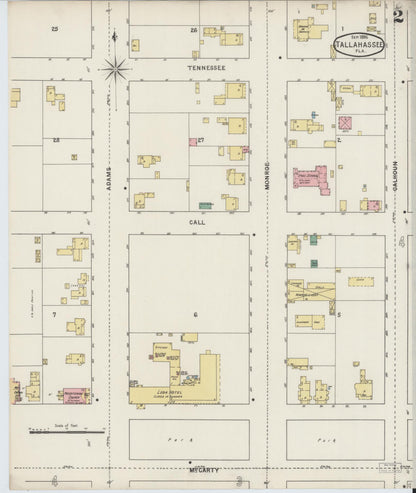 Sanborn Fire Insurance Map from Tallahassee, Leon County, Florida (1895), Sheet #0002 - Complete Map Set gallery image, historic Sanborn map, vintage wall art, Florida Florida