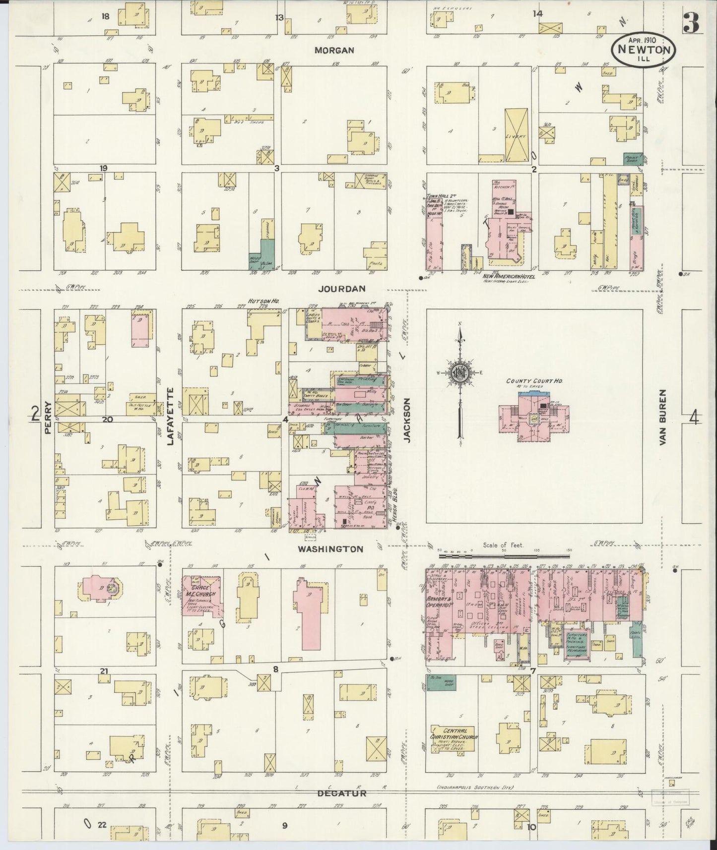 Sanborn Fire Insurance Map from Newton, Jasper County, Illinois (1910), Sheet #0003 - Complete Map Set gallery image, historic Sanborn map, vintage wall art, Illinois Illinois