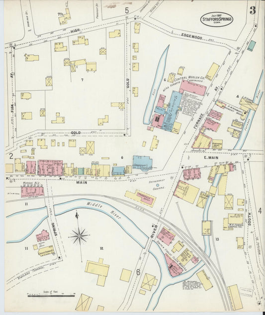 Sanborn Fire Insurance Map from Stafford Springs, Tolland County, Connecticut (1897), Sheet #0003 - Historic Sanborn Fire Insurance Map Print, vintage old map wall art, antique decor, genealogy gift, Connecticut Connecticut map