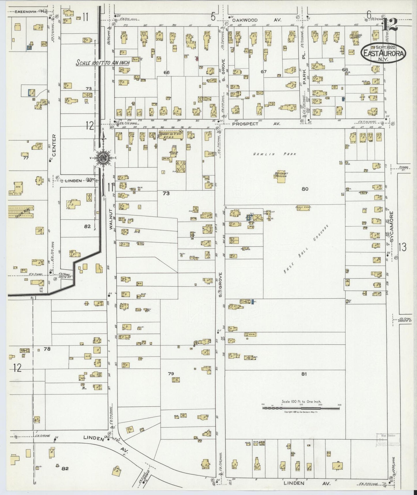 Sanborn Fire Insurance Map from East Aurora, Erie County, New York (1920), Sheet #0012 - Complete Map Set gallery image, historic Sanborn map, vintage wall art, New York New York