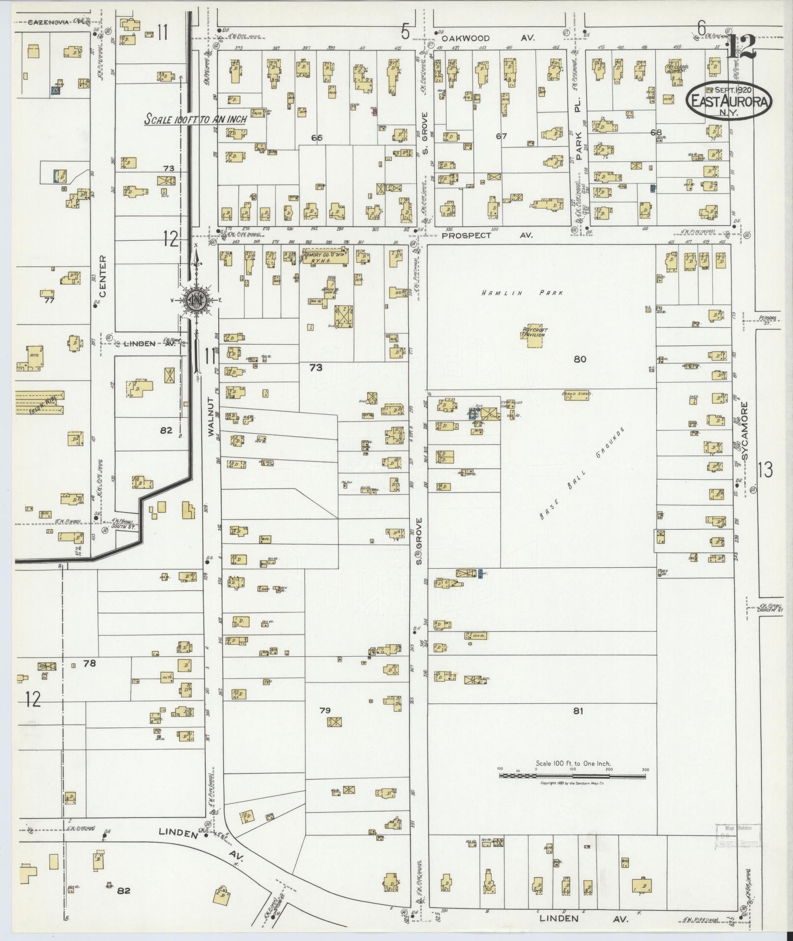 Sanborn Fire Insurance Map from East Aurora, Erie County, New York (1920), Sheet #0012 - Complete Map Set gallery image, historic Sanborn map, vintage wall art, New York New York