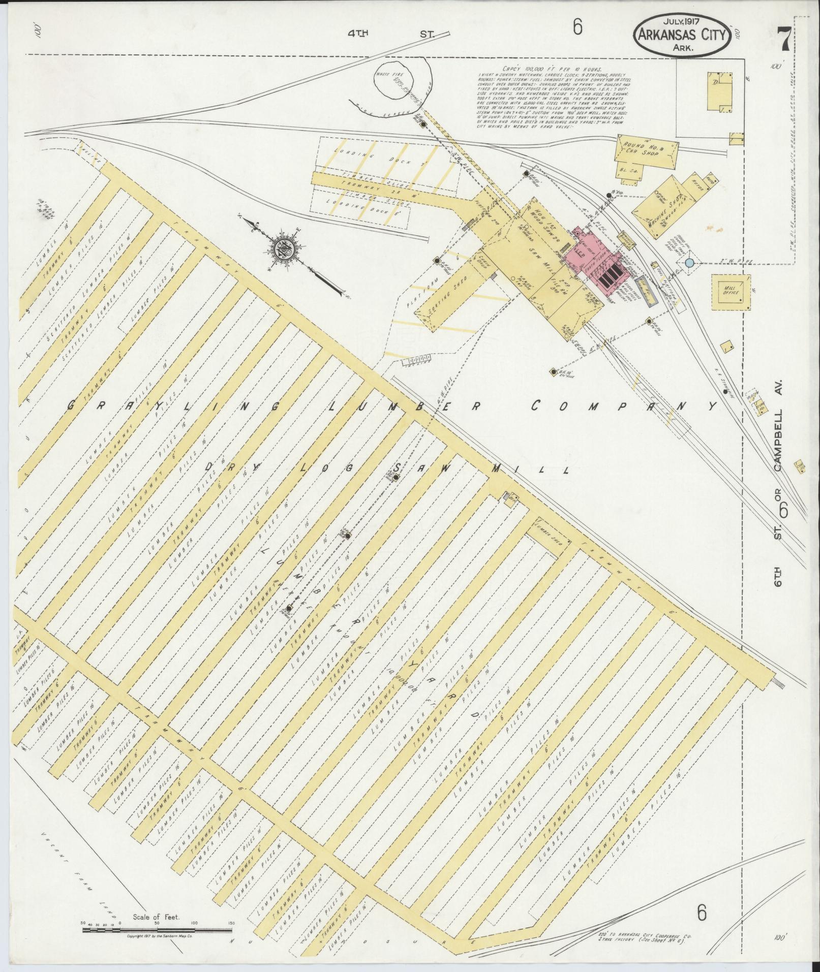 Sanborn Fire Insurance Map from Arkansas City, Desha County, Arkansas (1917), Sheet #0007 - Historic Sanborn Fire Insurance Map Print, vintage old map wall art, antique decor, genealogy gift, Arkansas Arkansas map