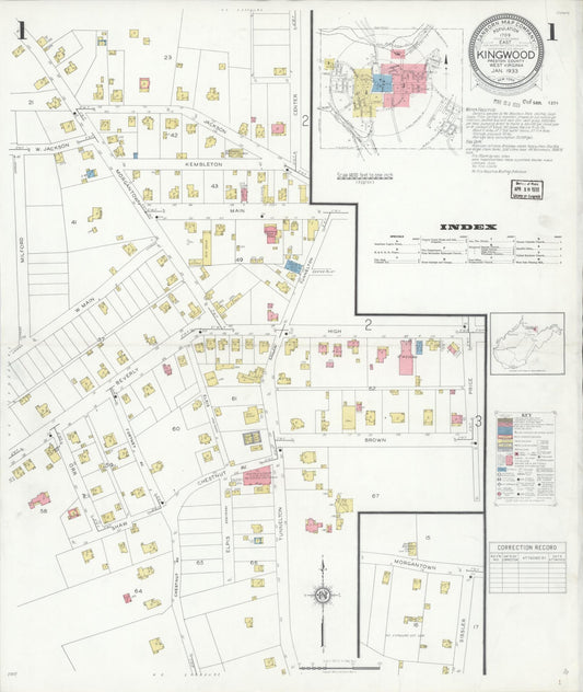 Sanborn Fire Insurance Map from Kingwood, Preston County, West Virginia (1933), Sheet #0001 - Complete Map Set gallery image, historic Sanborn map, vintage wall art, West Virginia West Virginia