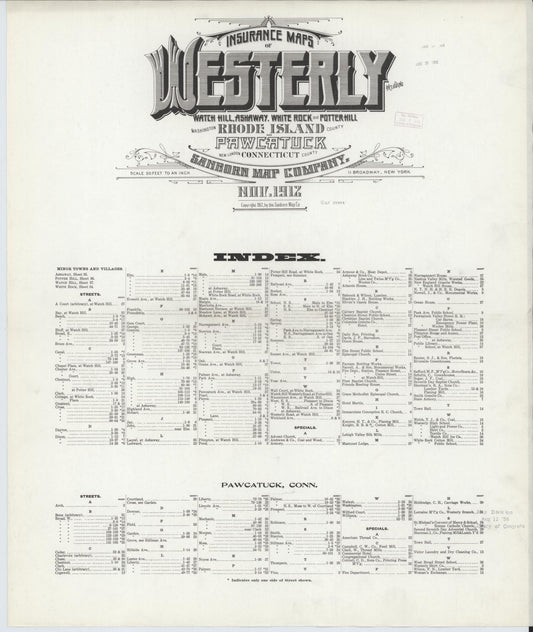 Sanborn Fire Insurance Map from Westerly, Washington County, Rhode Island. (1912) – Historic Sanborn Fire Insurance Map Print