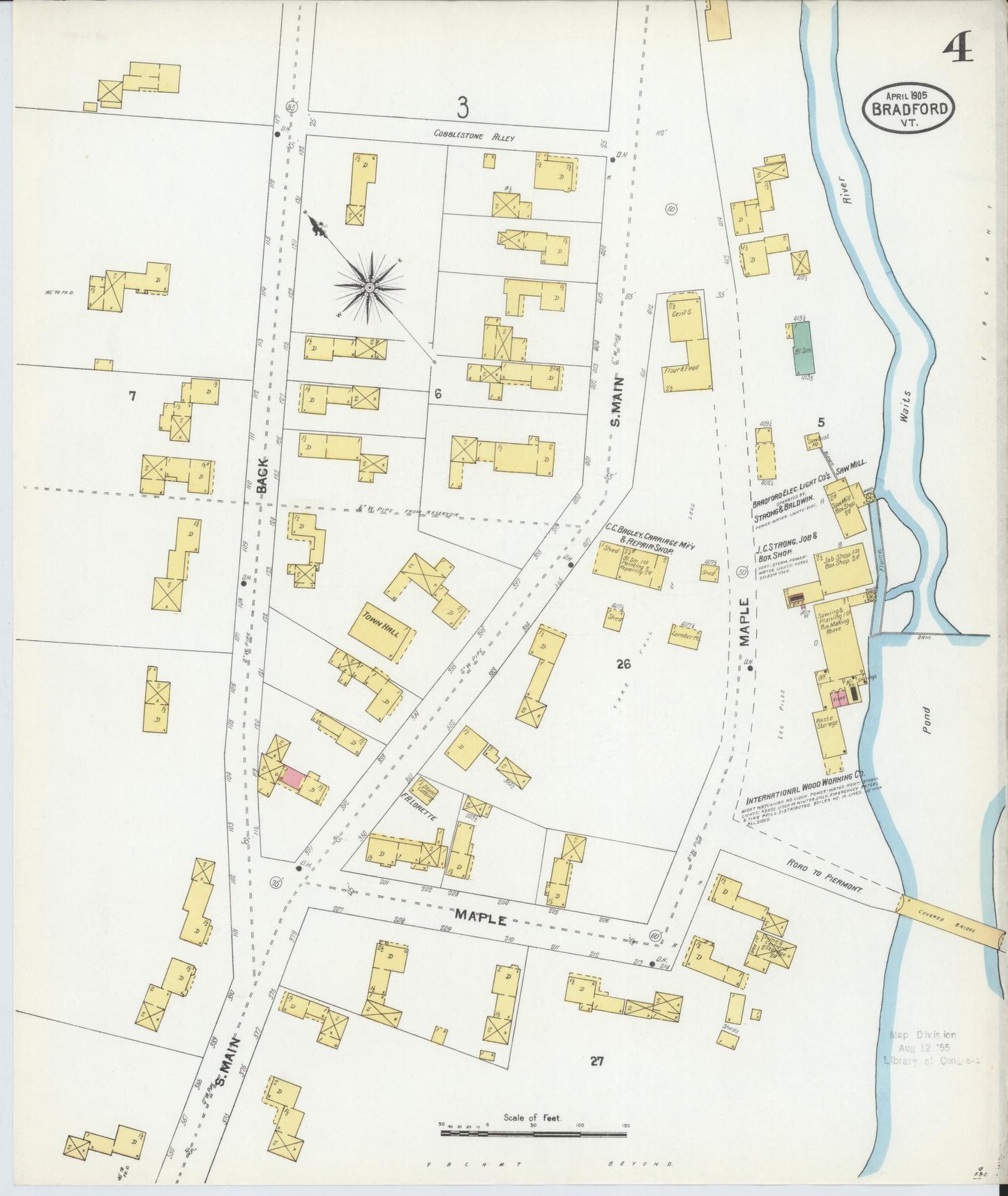 Sanborn Fire Insurance Map from Bradford, Orange County, Vermont (1905), Sheet #0004 - Historic Sanborn Fire Insurance Map Print, vintage old map wall art, antique decor, genealogy gift, Vermont Vermont map