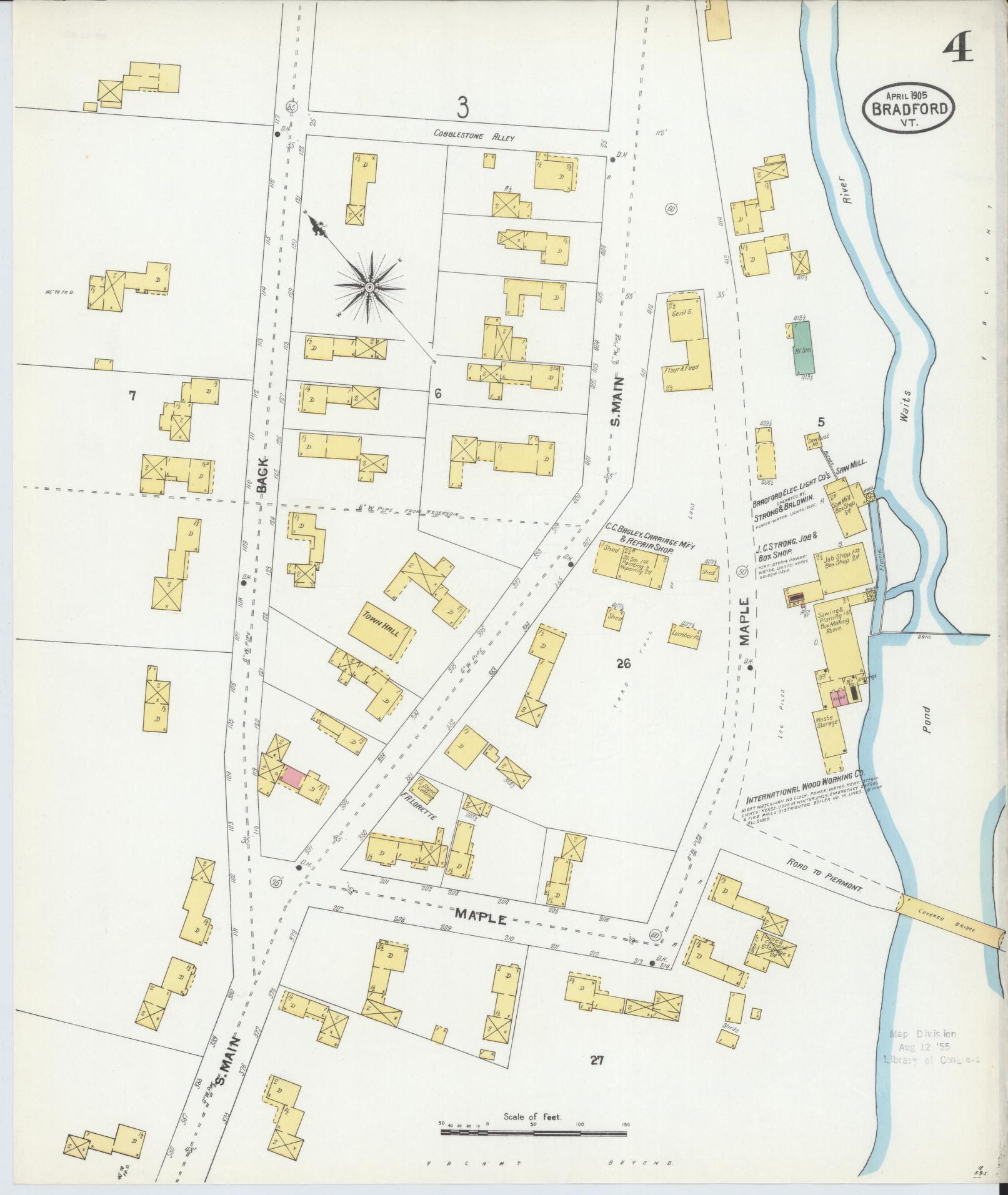 Sanborn Fire Insurance Map from Bradford, Orange County, Vermont (1905), Sheet #0004 - Historic Sanborn Fire Insurance Map Print, vintage old map wall art, antique decor, genealogy gift, Vermont Vermont map