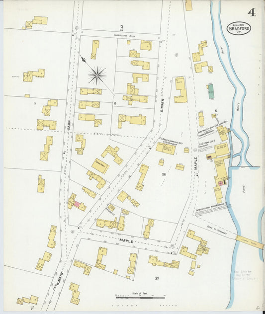 Sanborn Fire Insurance Map from Bradford, Orange County, Vermont (1905), Sheet #0004 - Historic Sanborn Fire Insurance Map Print, vintage old map wall art, antique decor, genealogy gift, Vermont Vermont map