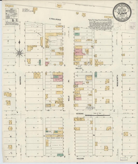 Sanborn Fire Insurance Map from Yuma, Yuma County, Colorado (1908), Sheet #0001 - Historic Sanborn Fire Insurance Map Print, vintage old map wall art, antique decor, genealogy gift, Colorado Colorado map