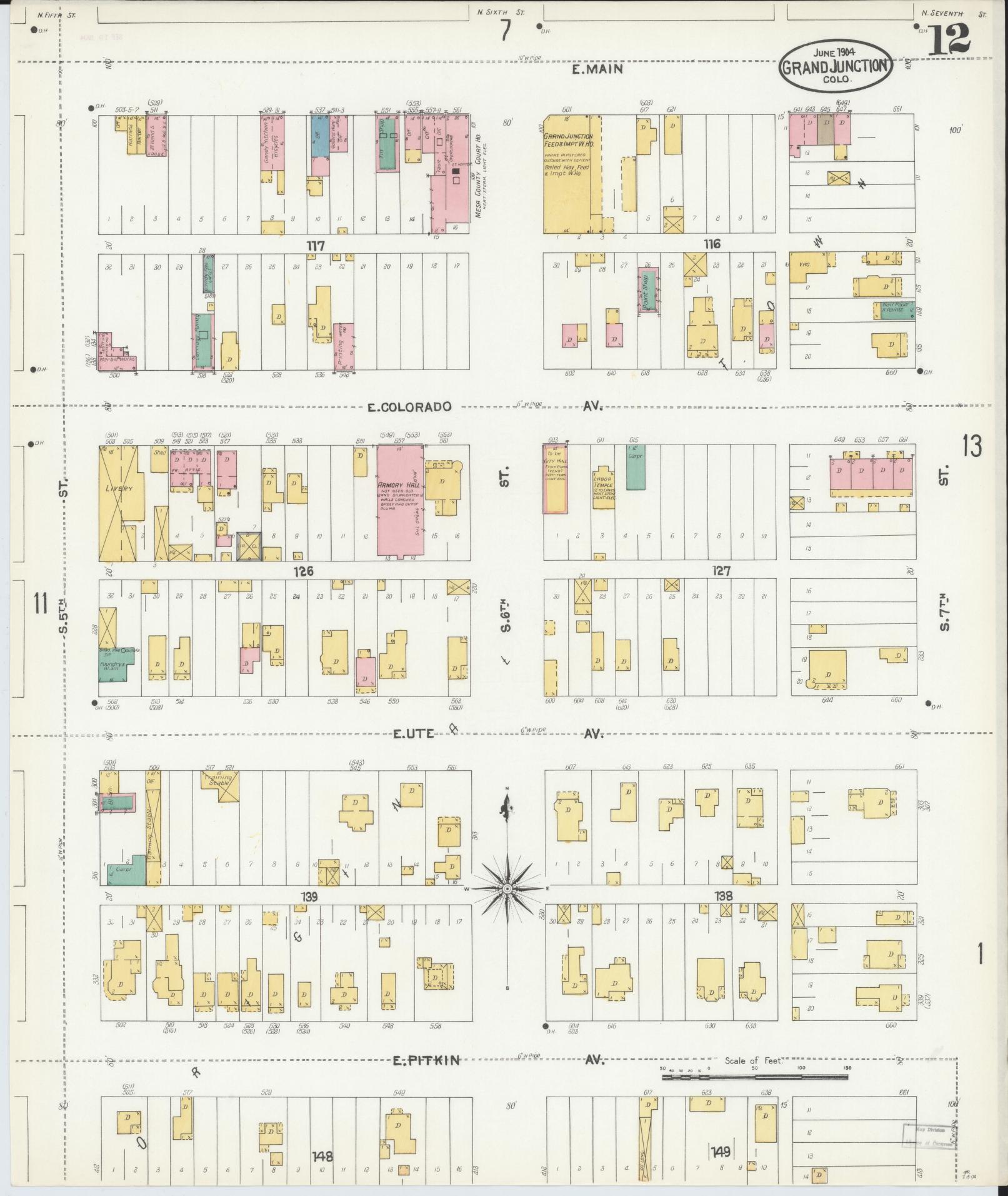 Sanborn Fire Insurance Map from Grand Junction, Mesa County, Colorado (1904), Sheet #0012 - Complete Map Set gallery image, historic Sanborn map, vintage wall art, Colorado Colorado