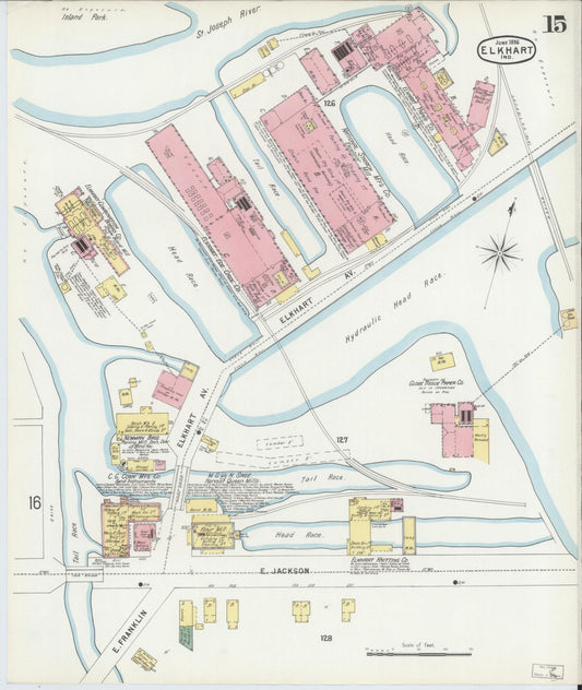 Sanborn Fire Insurance Map from Elkhart, Elkhart County, Indiana (1896), Sheet #0015 - Historic Sanborn Fire Insurance Map Print, vintage old map wall art, antique decor, genealogy gift, Indiana Indiana map