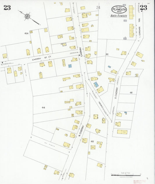 Sanborn Fire Insurance Map from Plymouth, Plymouth County, Massachusetts (1927), Sheet #0023 - Historic Sanborn Fire Insurance Map Print, vintage old map wall art, antique decor, genealogy gift, Massachusetts Massachusetts map