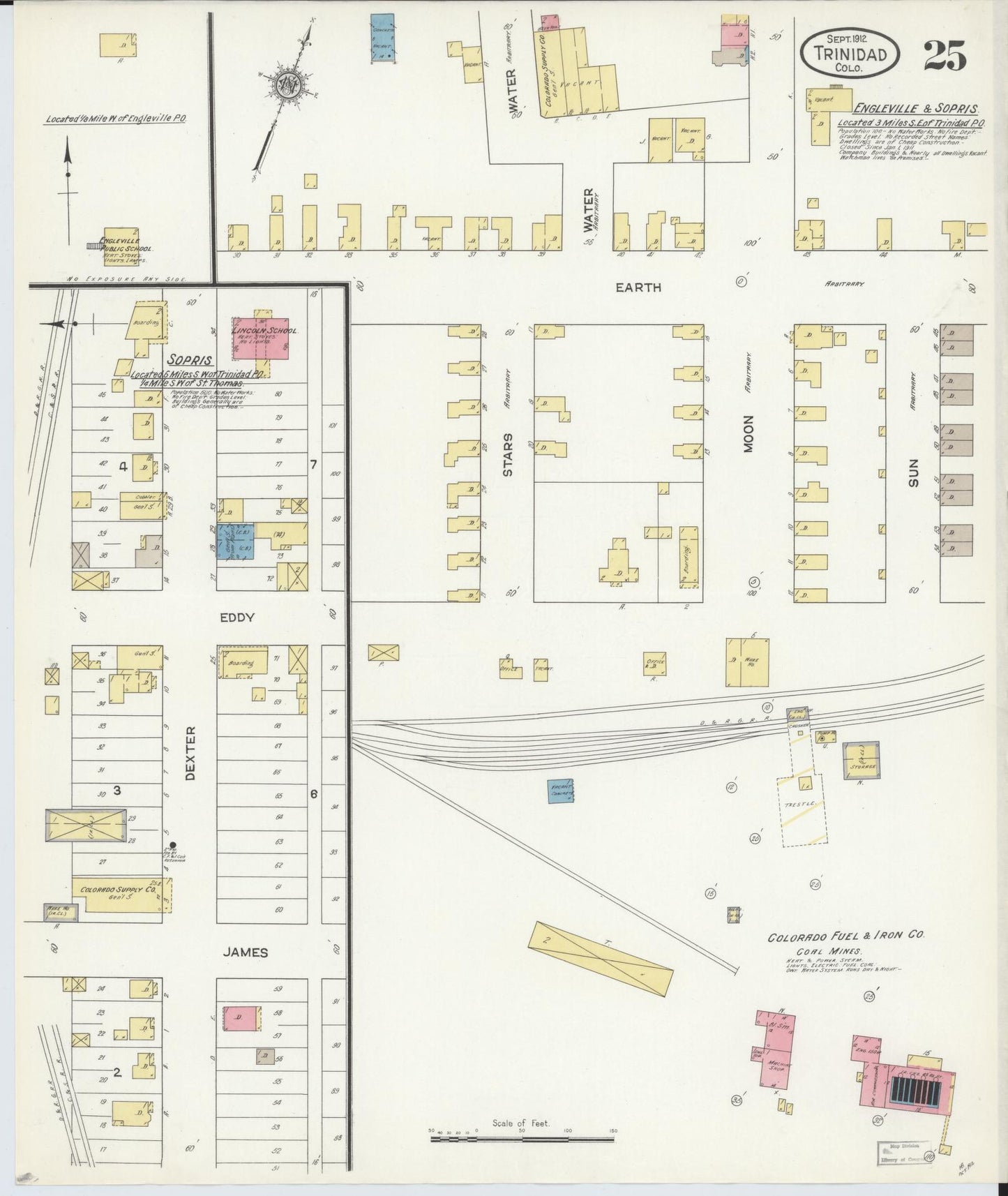 Sanborn Fire Insurance Map from Trinidad, Las Animas County, Colorado (1912), Sheet #0025 - Historic Sanborn Fire Insurance Map Print, vintage old map wall art, antique decor, genealogy gift, Colorado Colorado map
