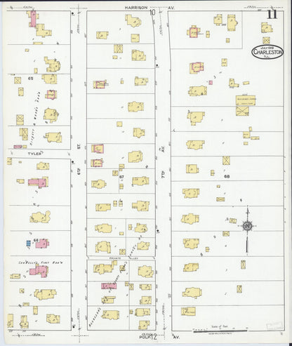 Sanborn Fire Insurance Map from Charleston, Coles County, Illinois (1919), Sheet #0011 - Complete Map Set gallery image, historic Sanborn map, vintage wall art, Illinois Illinois
