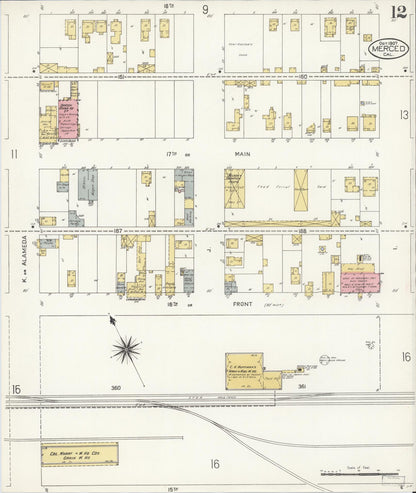 Sanborn Fire Insurance Map from Merced, Merced County, California (1907), Sheet #0012 - Complete Map Set gallery image, historic Sanborn map, vintage wall art, California California