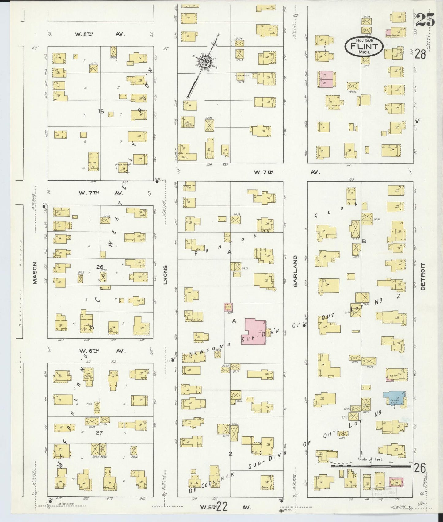 Sanborn Fire Insurance Map from Flint, Genesee County, Michigan (1909), Sheet #0025 - Complete Map Set gallery image, historic Sanborn map, vintage wall art, Michigan Michigan