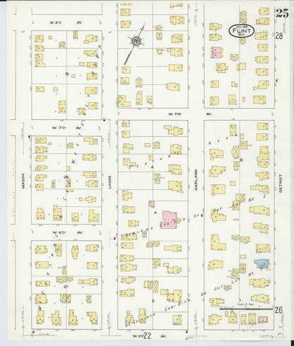 Sanborn Fire Insurance Map from Flint, Genesee County, Michigan (1909), Sheet #0025 - Complete Map Set gallery image, historic Sanborn map, vintage wall art, Michigan Michigan