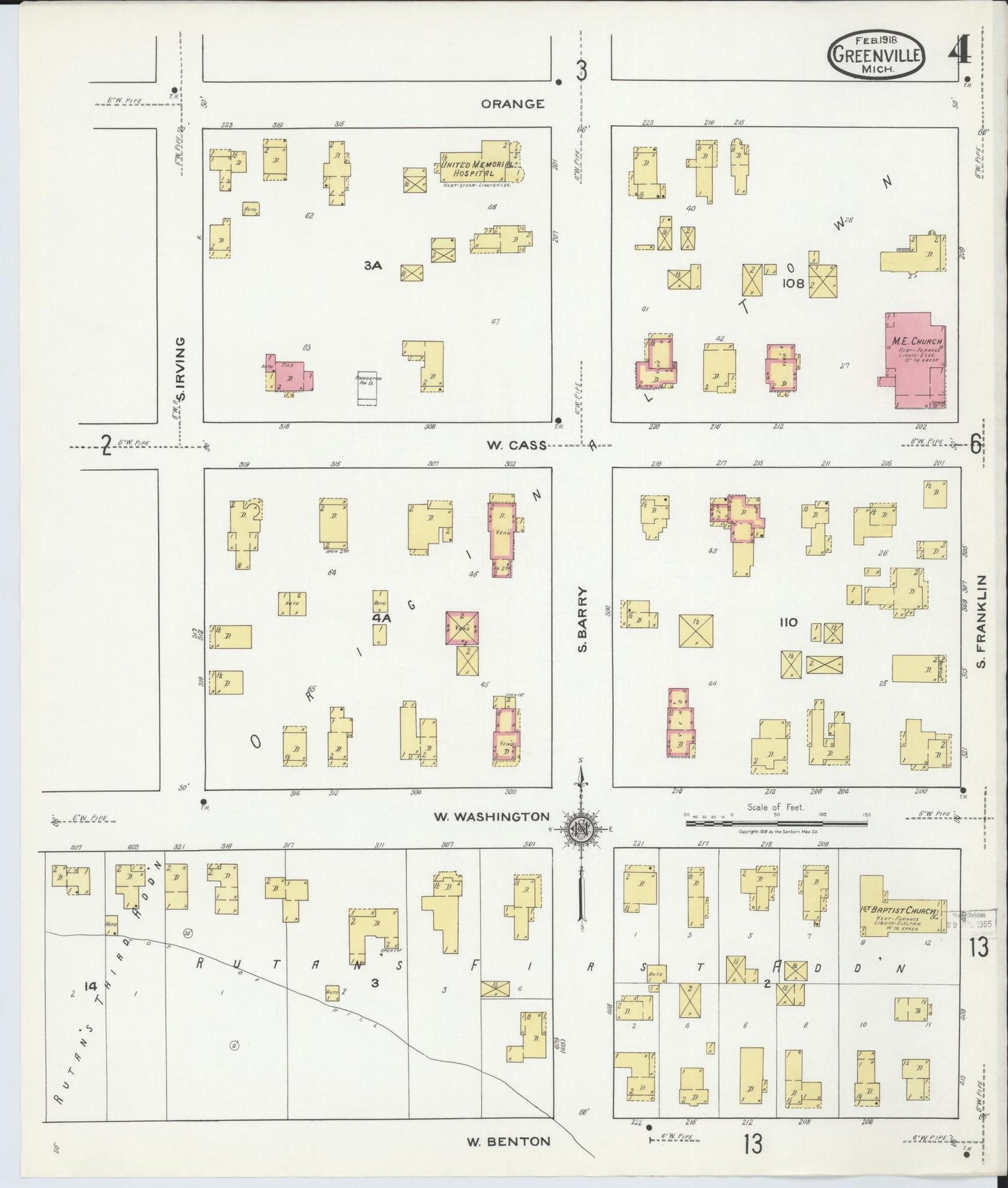 Sanborn Fire Insurance Map from Greenville, Montcalm County, Michigan (1918), Sheet #0004 - Complete Map Set gallery image, historic Sanborn map, vintage wall art, Michigan Michigan
