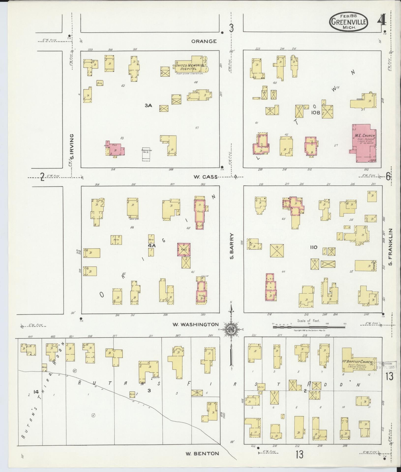 Sanborn Fire Insurance Map from Greenville, Montcalm County, Michigan (1918), Sheet #0004 - Complete Map Set gallery image, historic Sanborn map, vintage wall art, Michigan Michigan