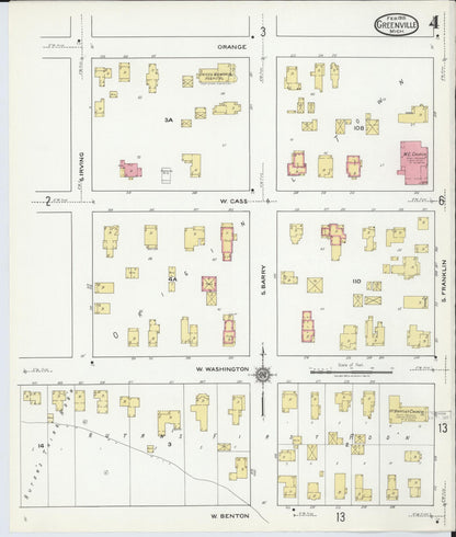 Sanborn Fire Insurance Map from Greenville, Montcalm County, Michigan (1918), Sheet #0004 - Complete Map Set gallery image, historic Sanborn map, vintage wall art, Michigan Michigan