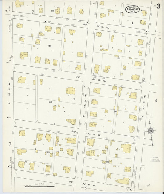 Sanborn Fire Insurance Map from Ardmore, Carter County, Oklahoma (1913), Sheet #0003 - Historic Sanborn Fire Insurance Map Print, vintage old map wall art, antique decor, genealogy gift, Oklahoma Oklahoma map