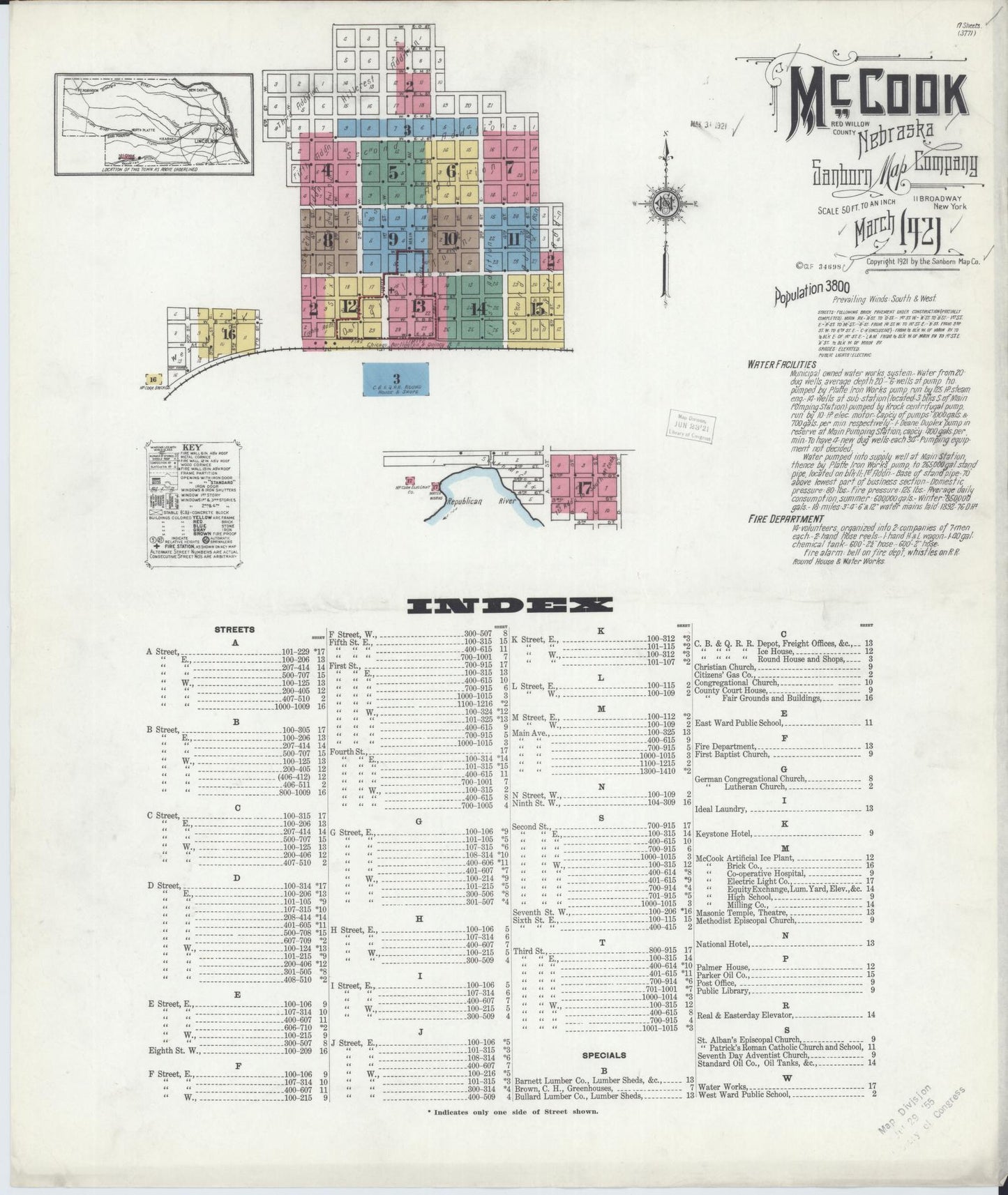 Sanborn Fire Insurance Map from Mccook, Red Willow County, Nebraska (1921), Sheet #0001 - Complete Map Set gallery image, historic Sanborn map, vintage wall art, Nebraska Nebraska