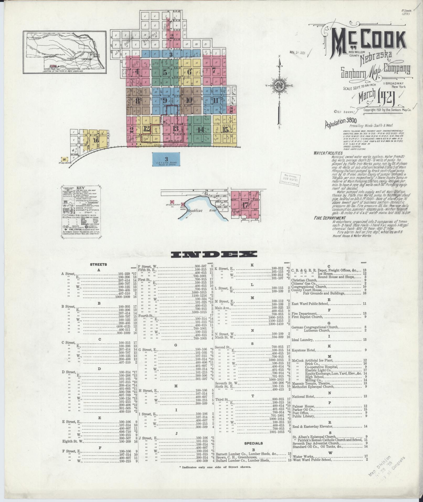 Sanborn Fire Insurance Map from Mccook, Red Willow County, Nebraska (1921), Sheet #0001 - Complete Map Set gallery image, historic Sanborn map, vintage wall art, Nebraska Nebraska