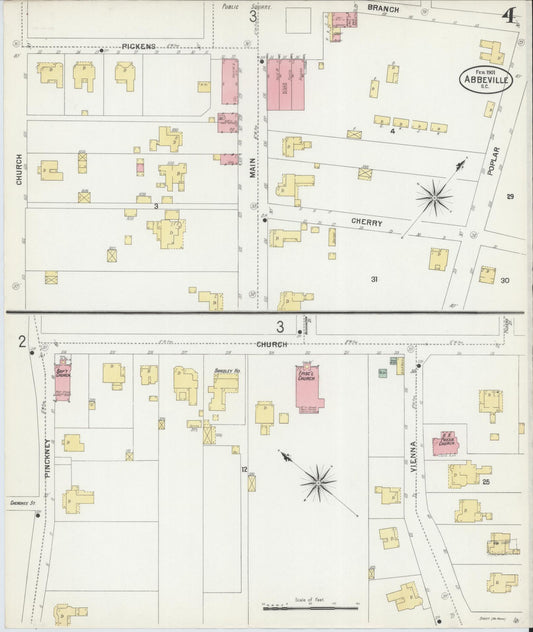 Sanborn Fire Insurance Map from Abbeville, Abbeville County, South Carolina (1901), Sheet #0004 - Historic Sanborn Fire Insurance Map Print, vintage old map wall art, antique decor, genealogy gift, South Carolina South Carolina map