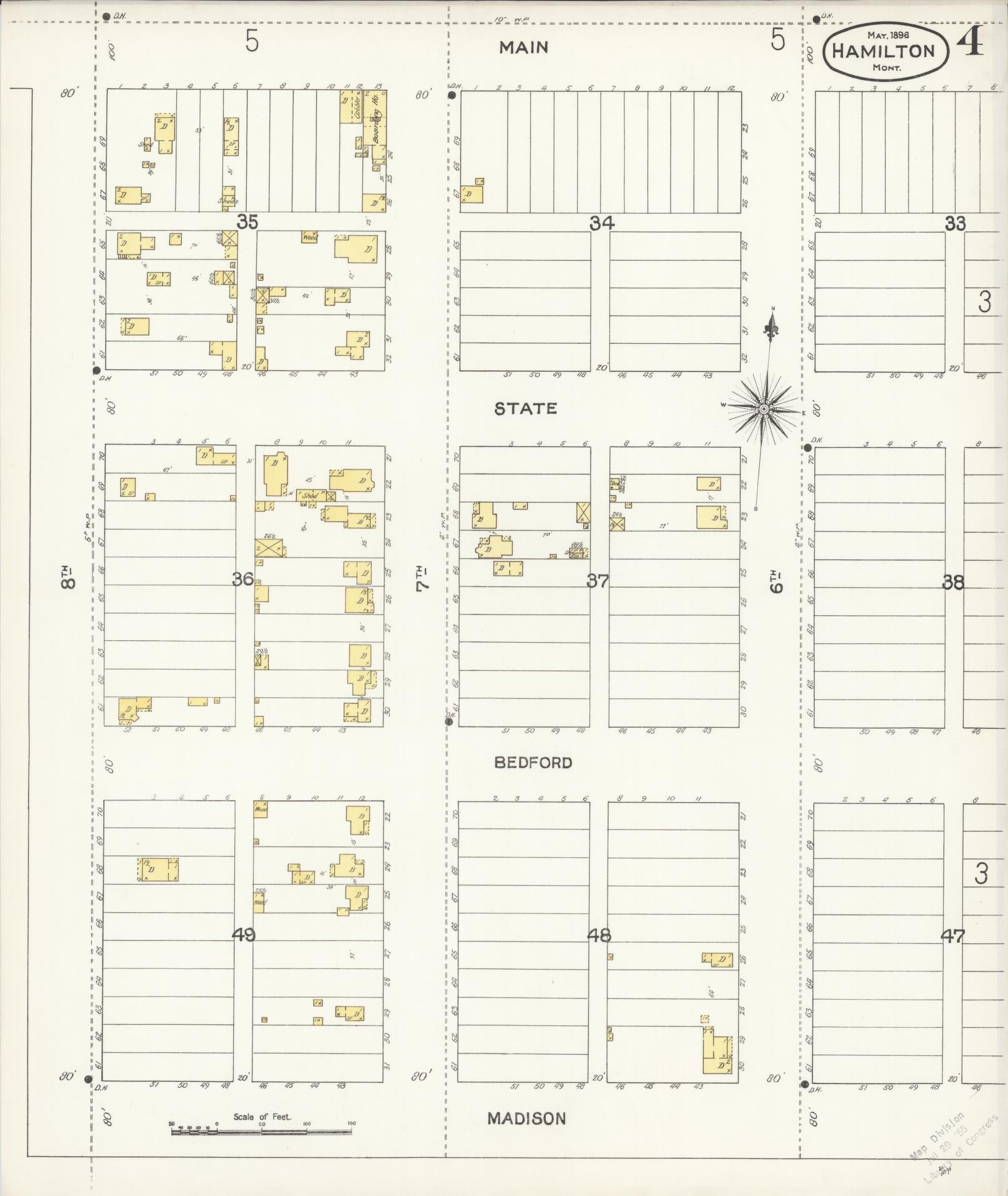 Sanborn Fire Insurance Map from Hamilton, Ravalli County, Montana (1896), Sheet #0004 - Historic Sanborn Fire Insurance Map Print, vintage old map wall art, antique decor, genealogy gift, Montana Montana map