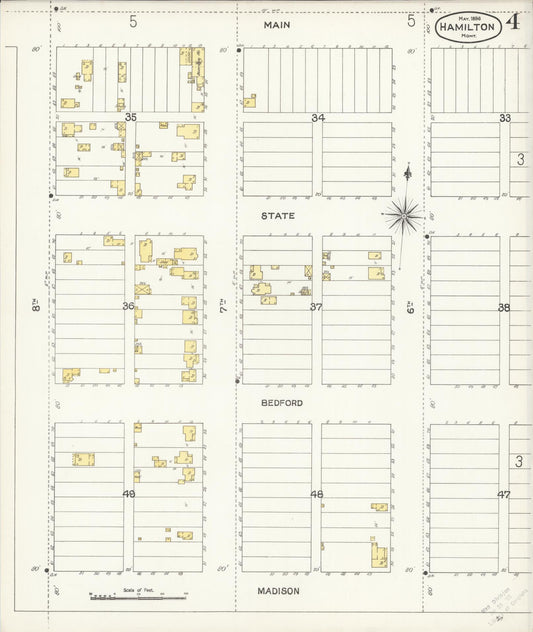Sanborn Fire Insurance Map from Hamilton, Ravalli County, Montana (1896), Sheet #0004 - Historic Sanborn Fire Insurance Map Print, vintage old map wall art, antique decor, genealogy gift, Montana Montana map
