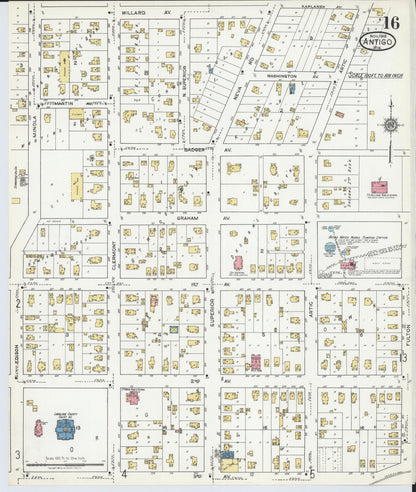 Sanborn Fire Insurance Map from Antigo, Langlade County, Wisconsin (1919), Sheet #0016 - Historic Sanborn Fire Insurance Map Print, vintage old map wall art, antique decor, genealogy gift, Wisconsin Wisconsin map