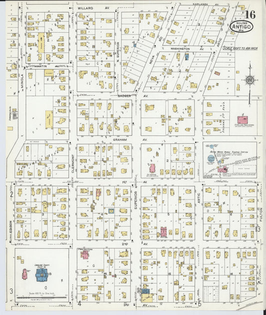 Sanborn Fire Insurance Map from Antigo, Langlade County, Wisconsin (1919), Sheet #0016 - Historic Sanborn Fire Insurance Map Print, vintage old map wall art, antique decor, genealogy gift, Wisconsin Wisconsin map