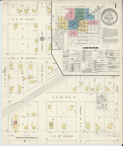 Sanborn Fire Insurance Map from Galva, Henry County, Illinois (1913), Sheet #0001 - Complete Map Set gallery image, historic Sanborn map, vintage wall art, Illinois Illinois