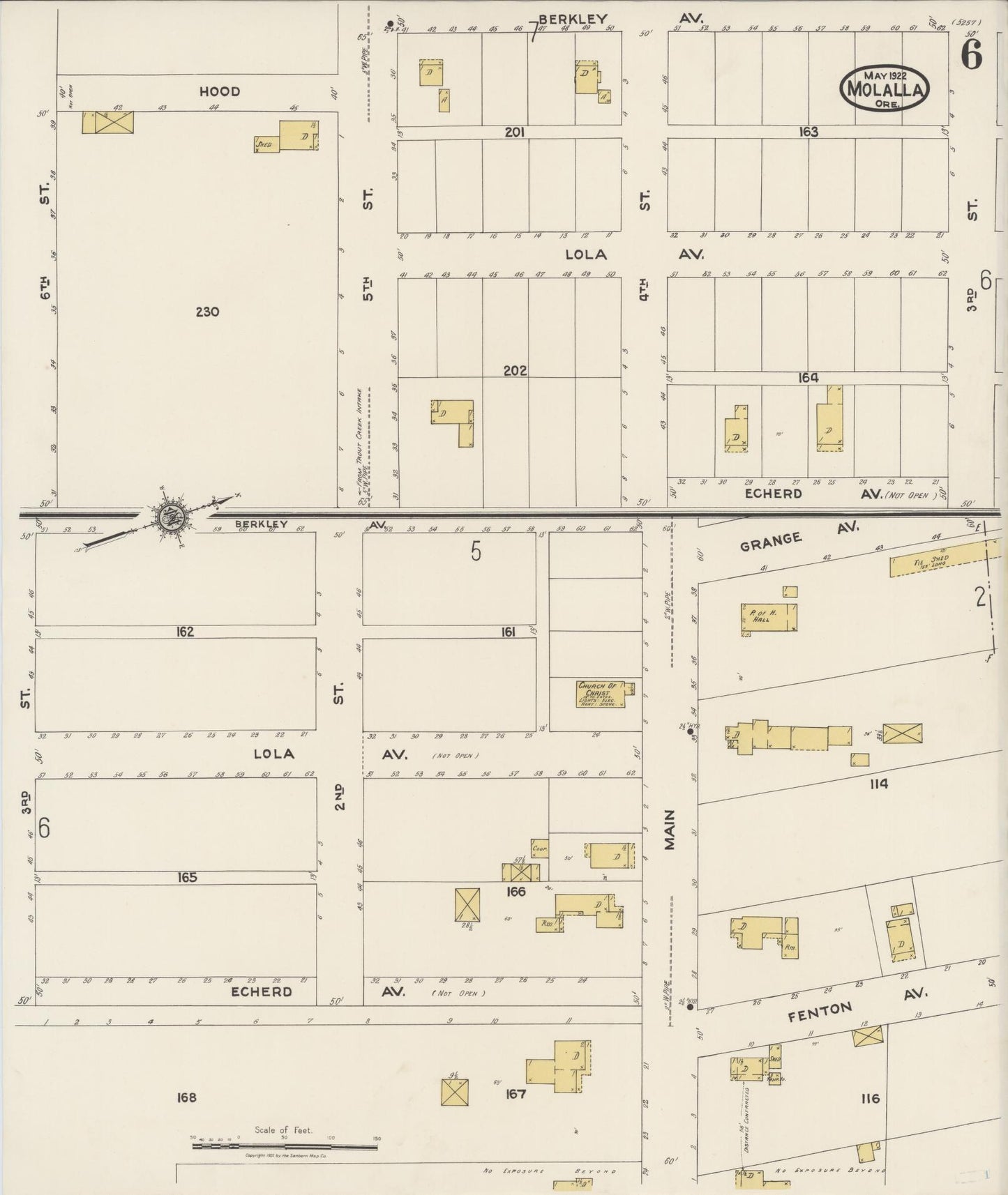 Sanborn Fire Insurance Map from Molalla, Clackamas County, Oregon (1922), Sheet #0006 - Complete Map Set gallery image, historic Sanborn map, vintage wall art, Oregon Oregon
