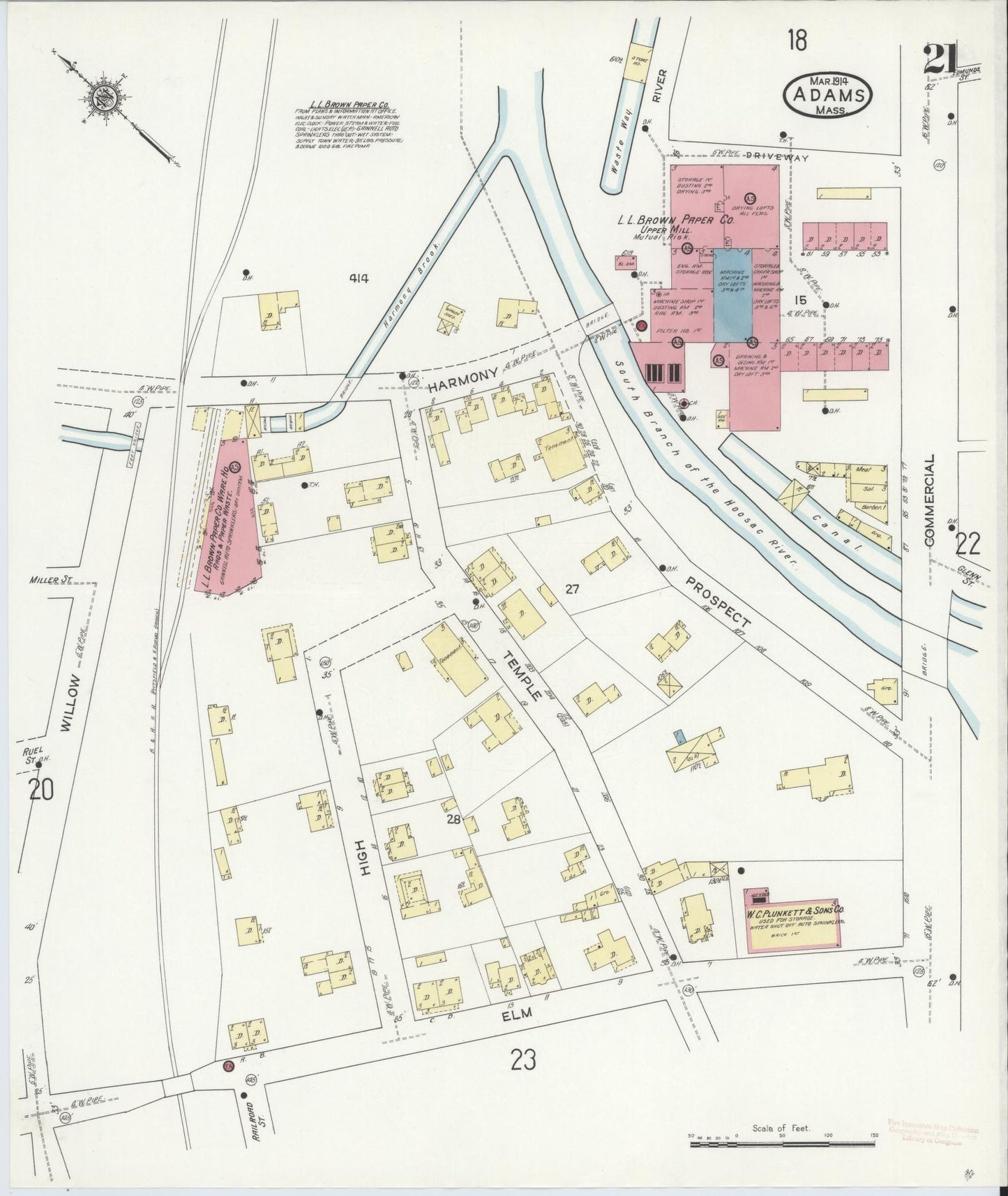 Sanborn Fire Insurance Map from Adams, Berkshire County, Massachusetts (1914), Sheet #0021 - Complete Map Set gallery image, historic Sanborn map, vintage wall art, Massachusetts Massachusetts
